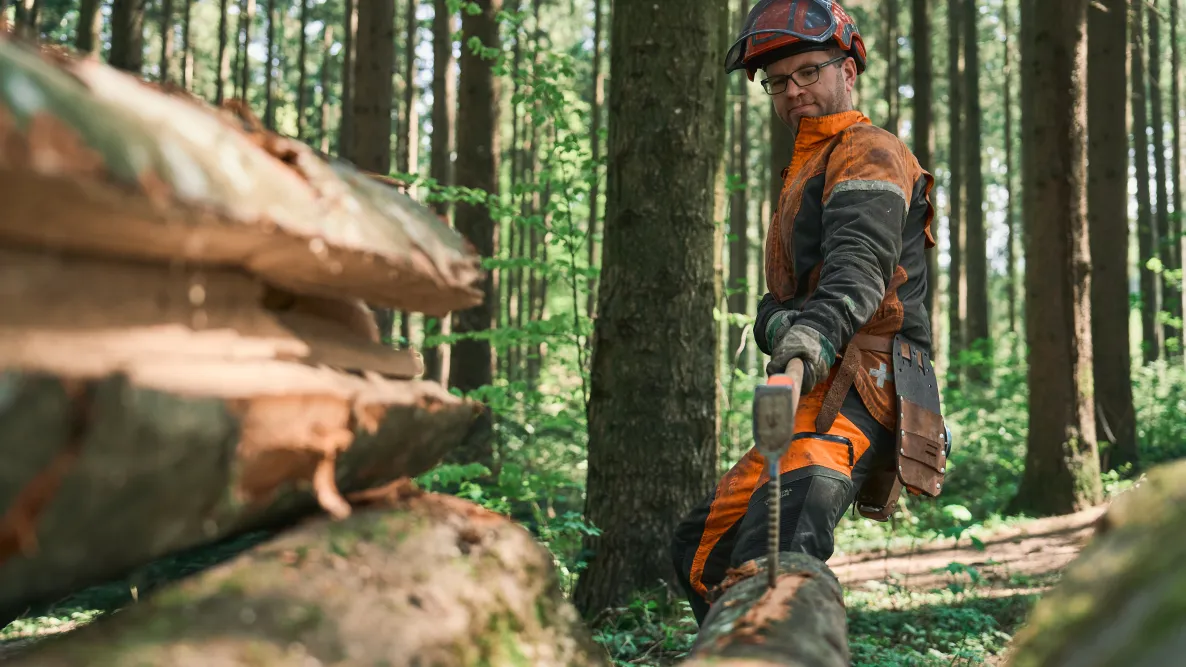 Forstwirt Stefan Achathaler bei der Arbeit im Wald